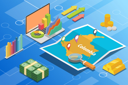 colombia isometric business economy growth country with map and finance condition - vector illustrationのイラスト素材