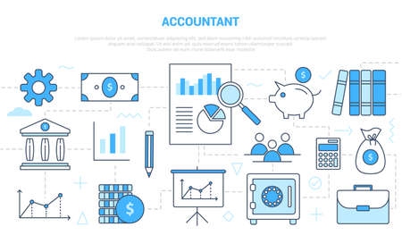 accountant business people work concept with icon set template banner with modern blue color styleのイラスト素材
