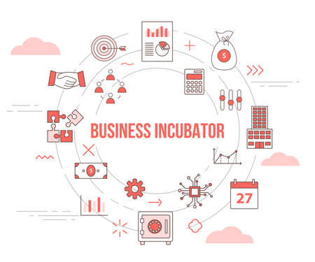 business incubator concept with icon set template banner with modern orange color style and circle shapeのイラスト素材