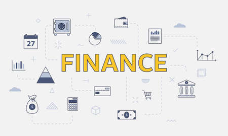 business finance concept with icon set with big word or text on center vector illustrationのイラスト素材