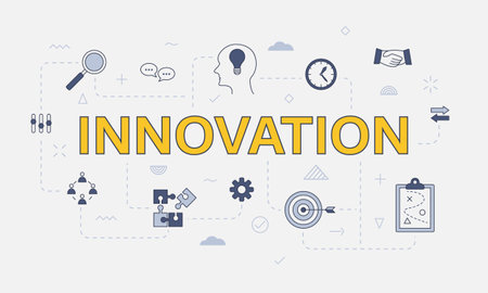 innovation concept with icon set with big word or text on center vector illustrationのイラスト素材