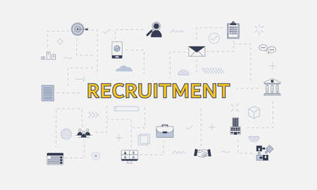 recruitment concept with icon set with big word or text on center vector illustrationのイラスト素材
