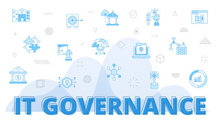 it governance technology concept with big words and people surrounded by related icon with blue color style vector illustrationのイラスト素材