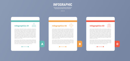 3 point stage or step infographic template with table box container white background and badge on...