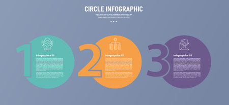 3 point circle infographic stage or step template with big numerical number on side for slide presentation vectorのイラスト素材