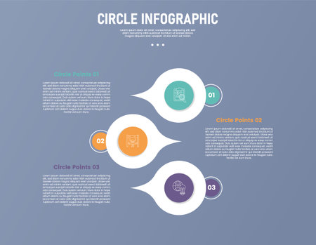 3 point circle infographic stage or step template with creative circle smooth sharp stack structure...