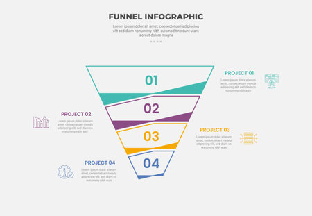 funnel base shape infographic outline style with 4 point template with outline reverse pyramid with unbalance shape for slide presentation vectorのイラスト素材