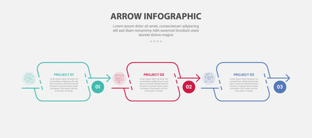 arrow base infographic outline style with 3 point template with skew round rectangle with arrow on right direction for slide presentation vectorのイラスト素材