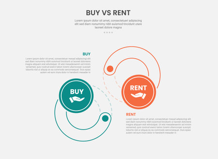 buy vs rent infographic outline style with 2 point comparison template with big circle cycle opposite direction for slide presentation vectorのイラスト素材