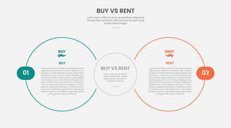buy vs rent infographic outline style with 2 point comparison template with big circle side by side for slide presentation vectorのイラスト素材