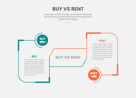 buy vs rent infographic outline style with 2 point comparison template with round box with circle connection for slide presentation vectorのイラスト素材