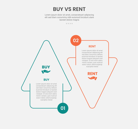 buy vs rent infographic outline style with 2 point comparison template with big arrow ups and down opposite direction for slide presentation vectorのイラスト素材