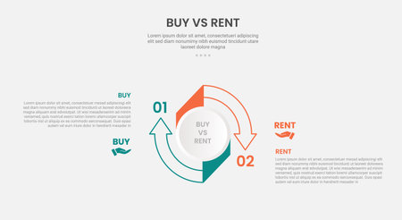 buy vs rent infographic outline style with 2 point comparison template with big circle arrow outline cycle circular for slide presentation vectorのイラスト素材