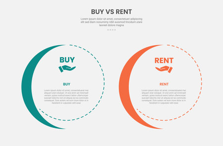 buy vs rent infographic outline style with 2 point comparison template with big circle and slice shape accessories for slide presentation vectorのイラスト素材