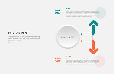 buy vs rent infographic outline style with 2 point comparison template with big circle arrow ups and down opposite direction for slide presentation vectorのイラスト素材