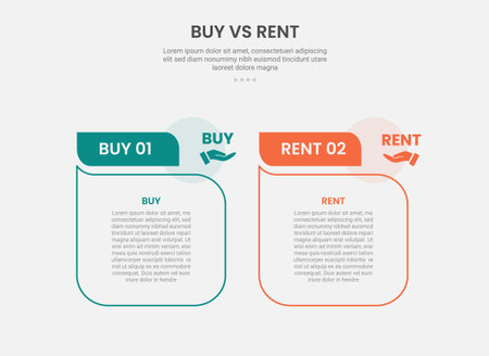 buy vs rent infographic outline style with 2 point comparison template with table box with fluid line like comment discussion shape for slide presentation vectorのイラスト素材