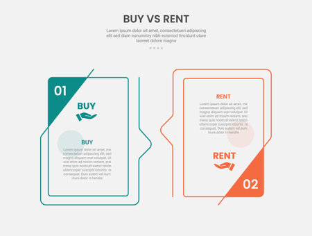 buy vs rent infographic outline style with 2 point comparison template with creative box with bookmark badge on side for slide presentation vectorのイラスト素材