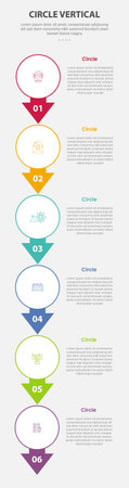 Circle base shape mobile vertical template infographic with simple outline and thick big arrow bottom direction for mobile smartphone content with 6 points vectorのイラスト素材