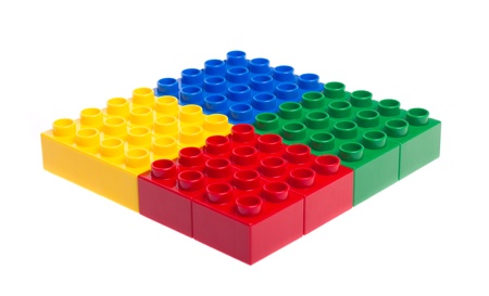 Plastic building blocks isolated on white backgroundの写真素材
