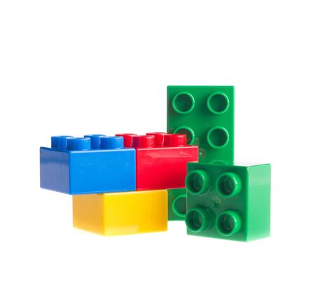 Plastic building blocks isolated on white backgroundの写真素材
