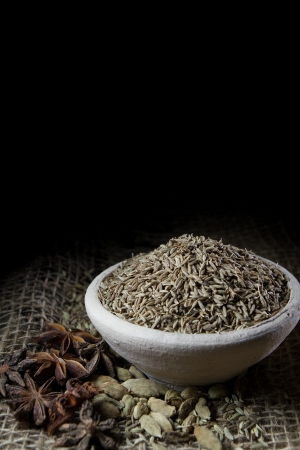 Cooking ingredients,spices on wooden tableの写真素材