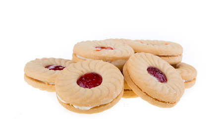 Sandwich biscuits with strawberry fillingの写真素材