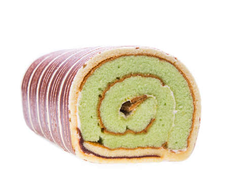 Swiss roll cake isolated on white backgroundの写真素材