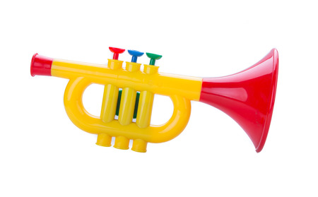Trumpet toy for kids isolated on white backgroundの写真素材