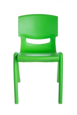 Green plastic chair isolated on white backgroundの写真素材