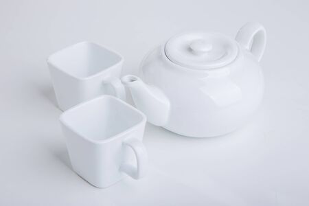 white teapot on white backgroundの写真素材
