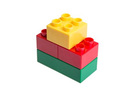 Plastic building blocks isolated on white backgroundの写真素材