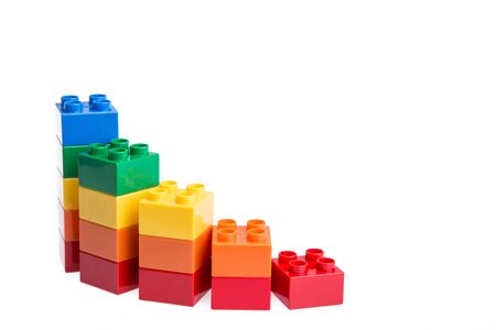Plastic building blocks isolated on white backgroundの写真素材