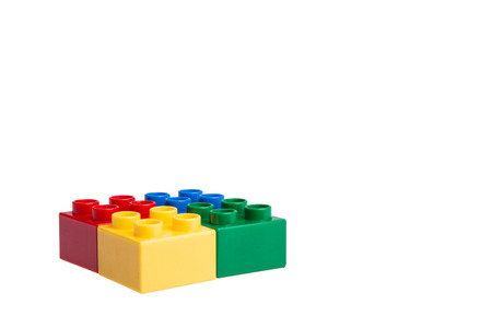 Plastic building blocks isolated on white backgroundの写真素材