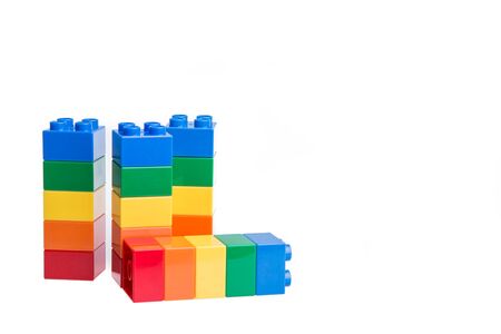 Plastic building blocks isolated on white backgroundの写真素材