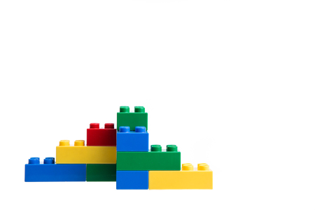 Plastic building blocks isolated on white backgroundの写真素材