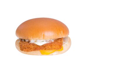 fish burger isolated on white backgroundの写真素材