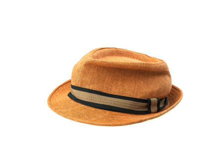 Vintage straw hat for man isolated on white background.の写真素材