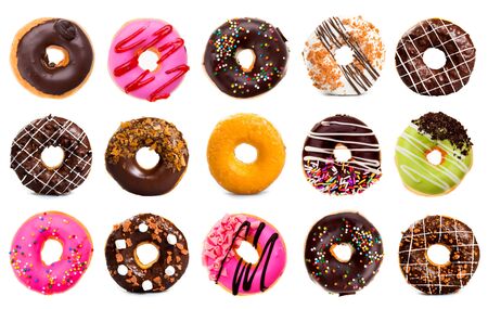 various doughnuts on white backgroundの写真素材