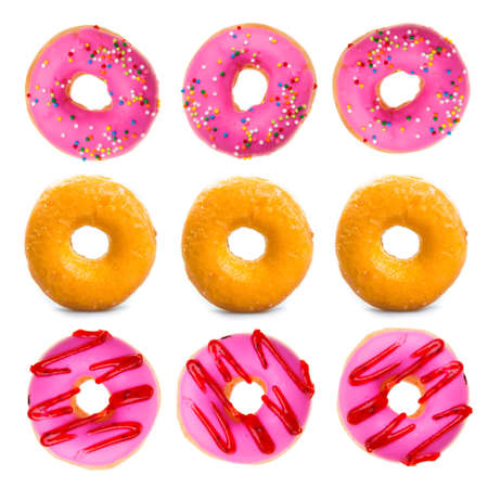 various doughnuts on white backgroundの写真素材