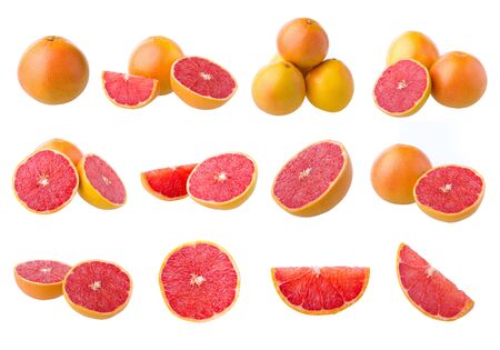 ripe grapefruits isolated on white backgroundの写真素材