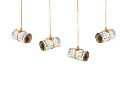 finance concept of money hanging isolated on white backgroundの写真素材