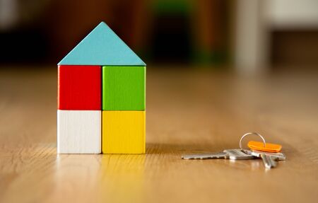 Color wooden block form of home iconの写真素材