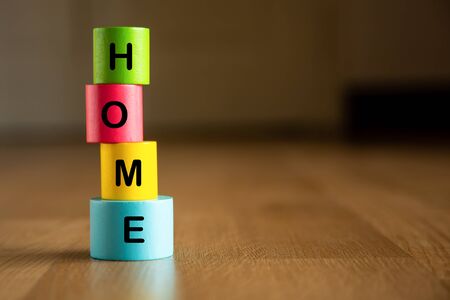 HOME word on wooden cube blocksの写真素材