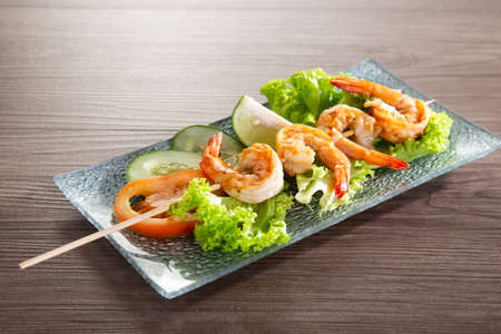 Skewers Barbeque grilled prawns ready to serveの写真素材