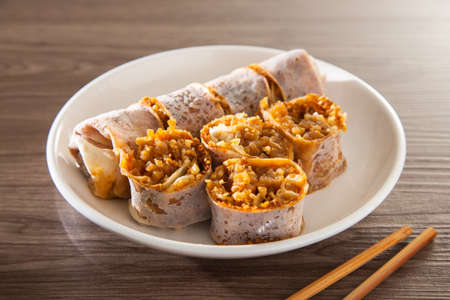 Chinese traditional popiah with vegetables. Popular Chinese fresh popiah in Singapore and Malaysia.