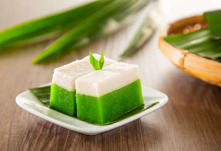 Kuih Talam made of pandan leaf and coconut - Malaysia traditional snacks from Peranakan Cultureの写真素材