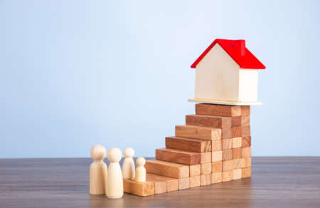 house goal concept, roll stair step of wooden staircase stack.の写真素材