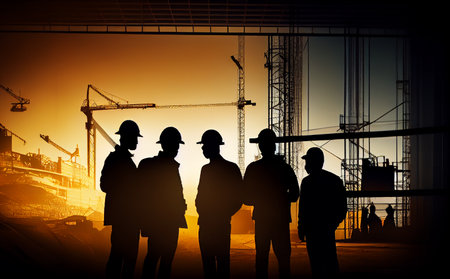 Silhouette of construction worker working on a construction site, in heavy industry - Generative Aiの素材