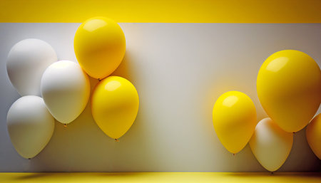 Yellow balloons floating in yellow background - Generative Aiの素材