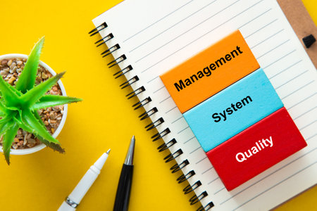 Colored cubes with words quality management and system. Business Conceptual